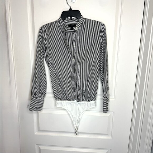 J.Crew Striped Button Front Bodysuit Women’s Size 0 Black White Long Sleeve - Picture 6 of 7